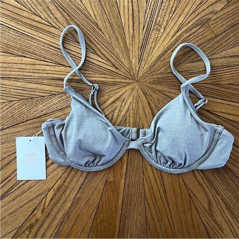 Andie Swim Sicily Bikini Top in Metallic Silver Size XS NEW